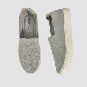 Cute Rhinestone Coquette Gray Silver Pull On Slip On Sneaker US 9 Comfort View